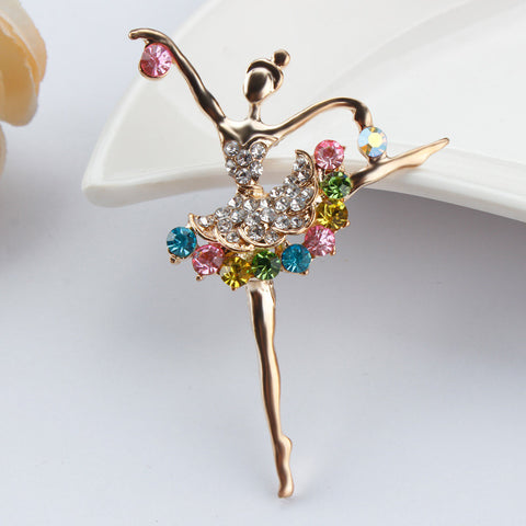 Crystal Rhinestones Ballerina Brooch Pin
